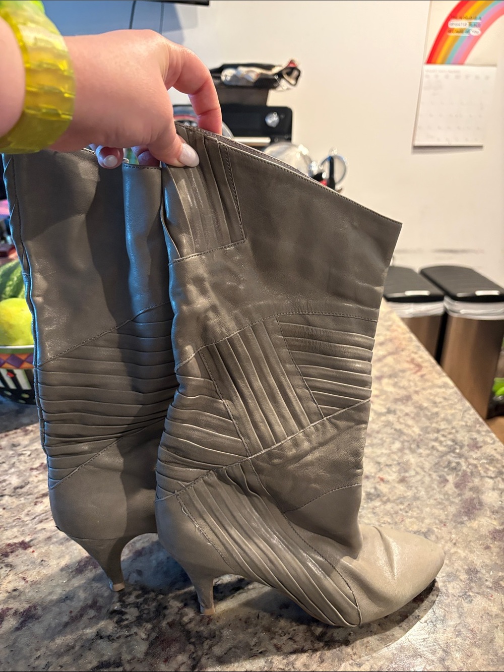 Jeffrey Campbell Gray Leather Mid-Calf Heeled Boots